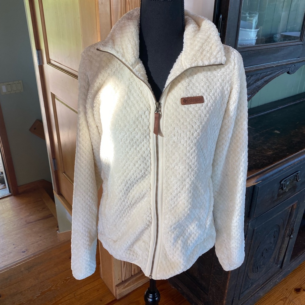 COLUMBIA White Full Zip Fuzzy Jacket